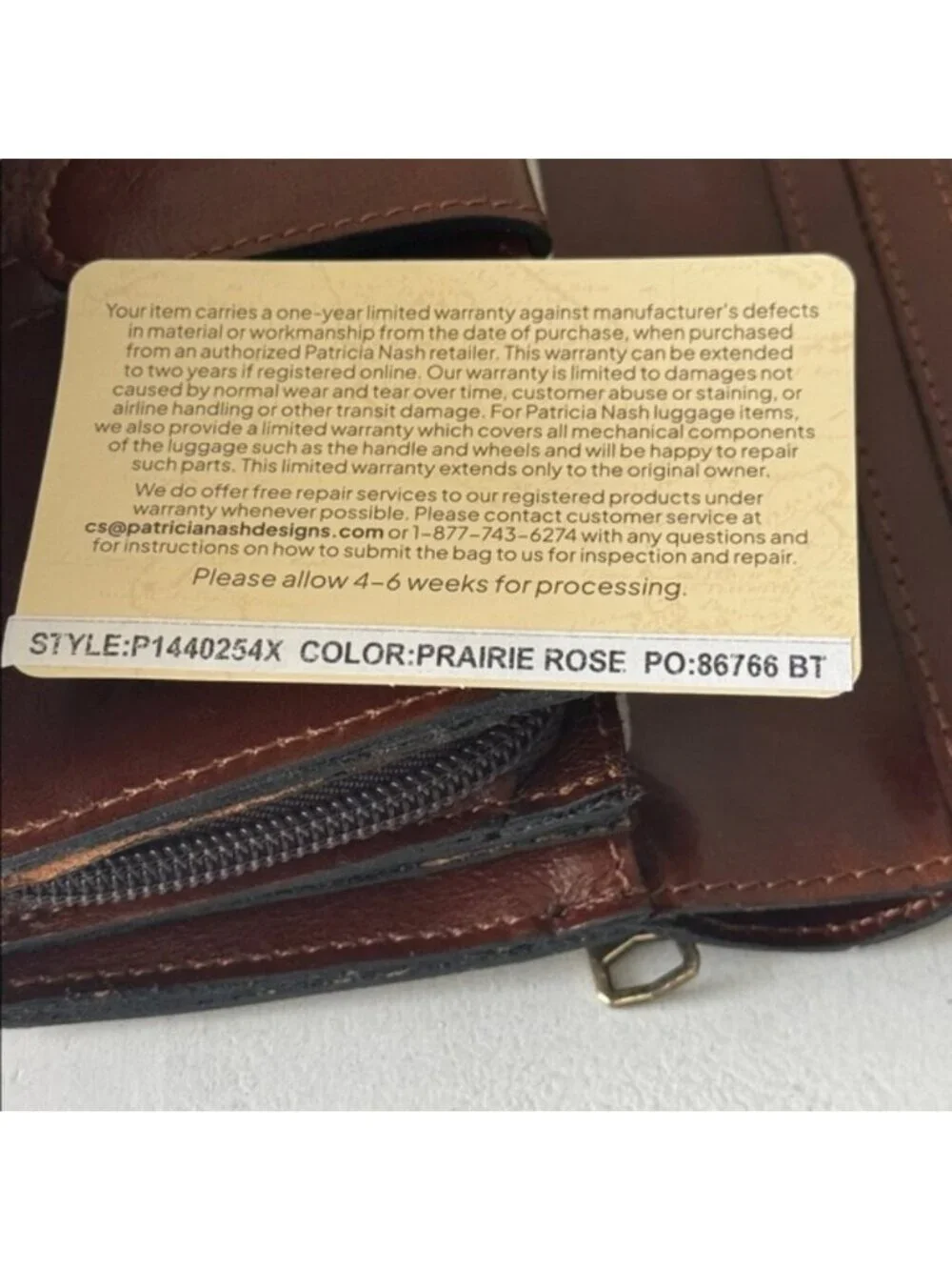 PATRICIA NASH Cametti floral leather RFID trifold wallet Prairie Rose Tan Red